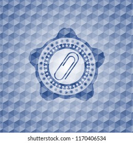 paper clip icon inside blue hexagon emblem.