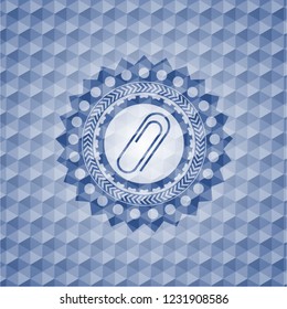 paper clip icon inside blue hexagon badge.