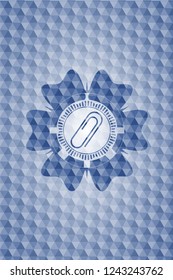 paper clip icon inside blue polygonal emblem.