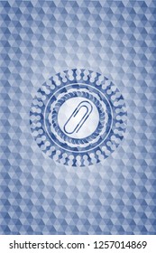 paper clip icon inside blue hexagon badge.