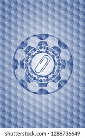 paper clip icon inside blue hexagon badge.