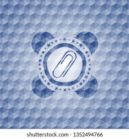 paper clip icon inside blue badge with geometric pattern.