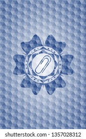 paper clip icon inside blue hexagon badge.