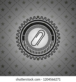 paper clip icon inside dark emblem. Retro