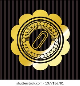 paper clip icon inside gold shiny badge