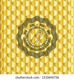paper clip icon inside gold emblem. Scales pattern. Vector Illustration. Detailed.