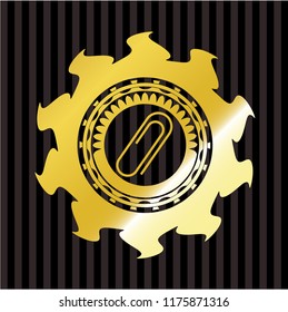 paper clip icon inside golden emblem or badge