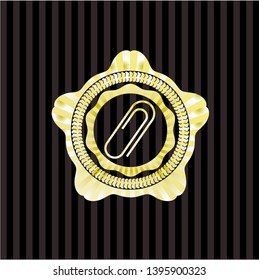 paper clip icon inside golden badge or emblem