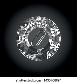 paper clip icon inside grey camo emblem