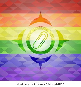 paper clip icon inside lgbt colors emblem 