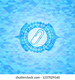 paper clip icon inside light blue emblem with mosaic ecological style background
