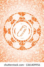paper clip icon inside orange mosaic emblem