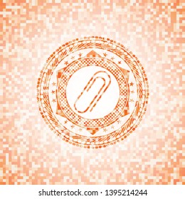 paper clip icon inside orange mosaic emblem with background