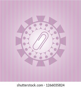 paper clip icon inside pink emblem. Vintage.