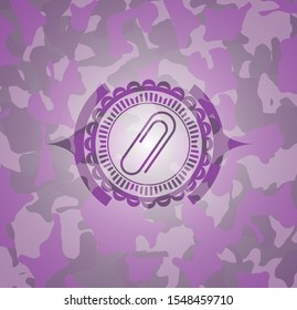 paper clip icon inside pink and purple camouflage texture