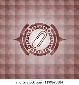 paper clip icon inside red geometric badge. Seamless.