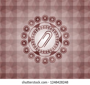 paper clip icon inside red geometric badge. Seamless.