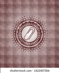 paper clip icon inside red emblem or badge with abstract geometric pattern background. Seamless.
