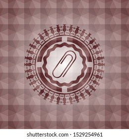 paper clip icon inside red geometric pattern emblem. Seamless.