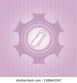 paper clip icon inside retro pink emblem
