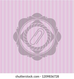 paper clip icon inside retro pink emblem