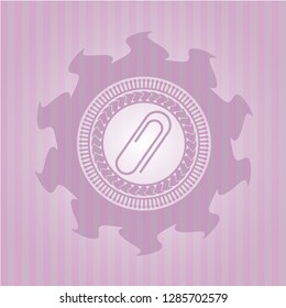 paper clip icon inside retro pink emblem