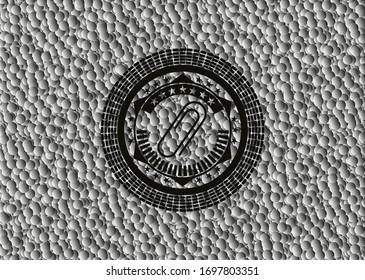 paper clip icon inside retro style black emblem with grey bubbles background. Vector Illustration. Detailed.