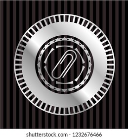 paper clip icon inside silver shiny badge
