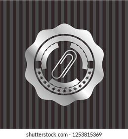 paper clip icon inside silver shiny badge