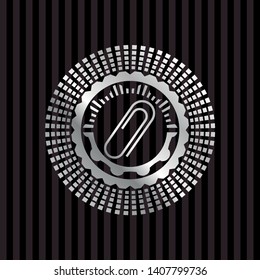 paper clip icon inside silver shiny emblem