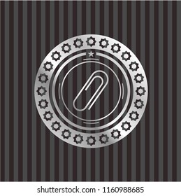 paper clip icon inside silvery shiny emblem