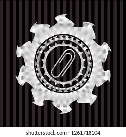 paper clip icon inside silvery shiny badge