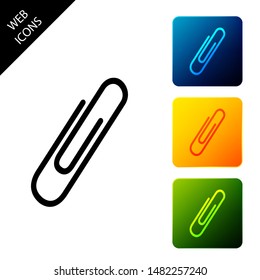 Paper clip icon isolated on white background. Set icons colorful square buttons. Vector Illustration