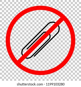 Paper clip icon. Not allowed, black object in red warning sign with transparent background