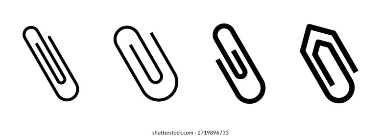 Icono de Clip de papel simple signo de Vector aislado. Icono de Enlace Paperclip Archivo adjunto Página de Web URL Botones de datos adjuntos Signo de documento Iconos de Internet Conjunto de líneas planas. Ideal para material de oficina y estacionario, Ilustración vectorial