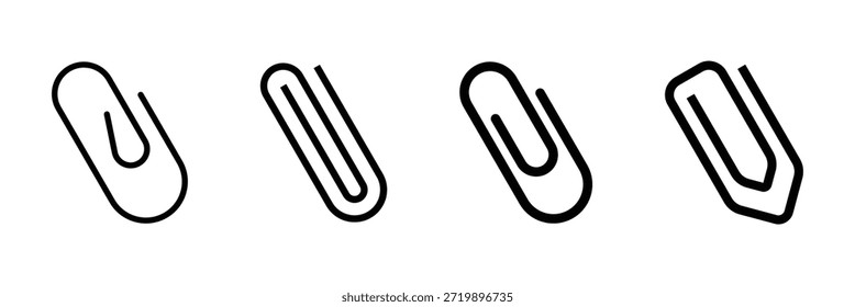 Icono de Clip de papel simple signo de Vector aislado. Icono de Enlace Paperclip Archivo adjunto Página de Web URL Botones de datos adjuntos Signo de documento Iconos de Internet Conjunto de líneas planas. Ideal para material de oficina y estacionario, Ilustración vectorial