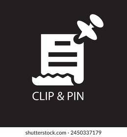 Diseño de logotipo de Ilustración vectorial de Clip de papel con fondo negro