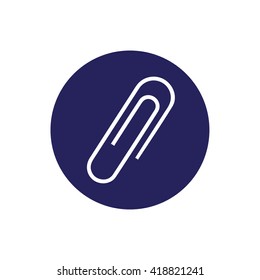 Paper clip icon vector illustration. Blue circle. Blue button