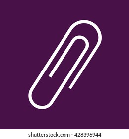 Paper clip icon vector illustration. Purple background