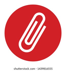 Paper clip icon vector isolated on flat red round button illustration