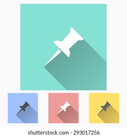 Paper Clip - icon is white with long shadow, flat design. Vector illustration.