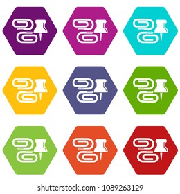 Paper clip icons 9 set coloful isolated on white for web