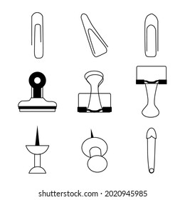 Paper clip icons set on white background. Paperclips in flat style. Office Paper Clip sign. Vector