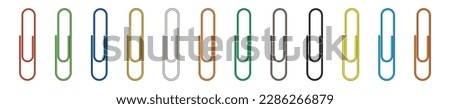 Paper clip icons set on white background. Paperclips in flat style. Office Paper Clip sign. Vector illustration