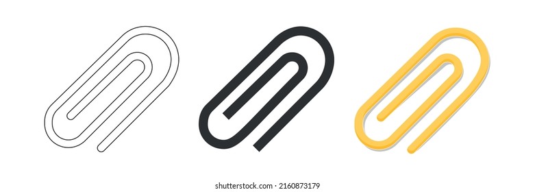 Paper clip icons vector set. Flat symbol. Simple Pictogram and text