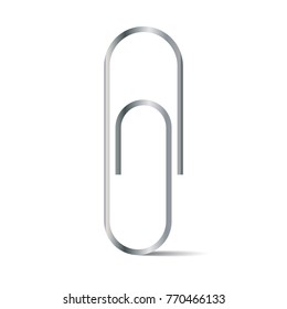 Paper clip isolated on white background. Silver color paper clip.