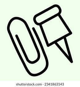 Paper clip line icon. Paperclip and pushpin outline style pictogram on white background. Office stationery mobile concept web design. Vector graphics.