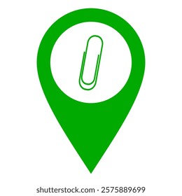 Paper clip and location pin on white