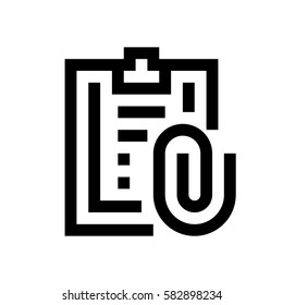 Paper clip mini line, icon, background and graphic. The icon is black and white, linear  flat, vector, pixel perfect, minimal, suitable for web and print. 