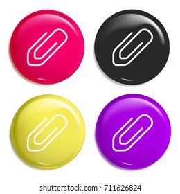 Paper clip multi color glossy badge icon set. Realistic shiny badge icon or logo mockup